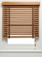 50 mm Light Oak Ahşap Jaluzi Perde Kurdele Merdivenli AJ560K