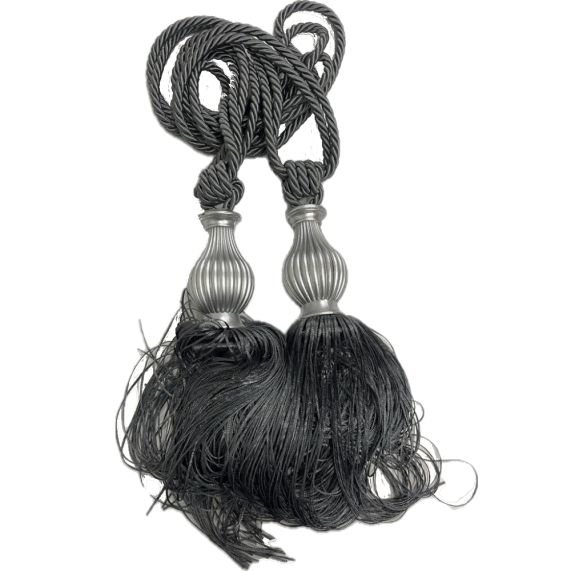 antrasit_p_sk_l_bra_ol Gümüş Kukalı Antrasit Püsküllü Braçol - Fon Perde Bağlama Aparatı - Görsel 1