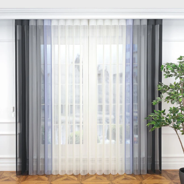 Antrasit, Açık Gri ve Ekru Renkli Çizgili Dikey Tül Perde DT_43_12_02 - Görsel 1