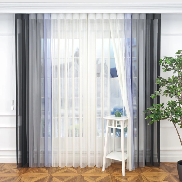 Antrasit, Açık Gri ve Ekru Renkli Çizgili Dikey Tül Perde DT_43_12_02 - Görsel 4