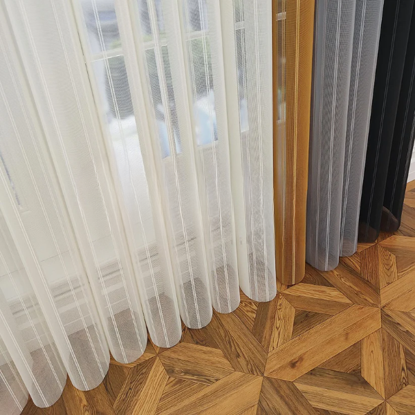 Antrasit, Gümüş Gri ve Hardal Sarısı Renkli Çizgili Dikey Tül Perde DT_43_41_16_02 - Görsel 11