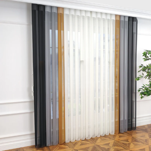 Antrasit, Gümüş Gri ve Hardal Sarısı Renkli Çizgili Dikey Tül Perde DT_43_41_16_02 - Görsel 12