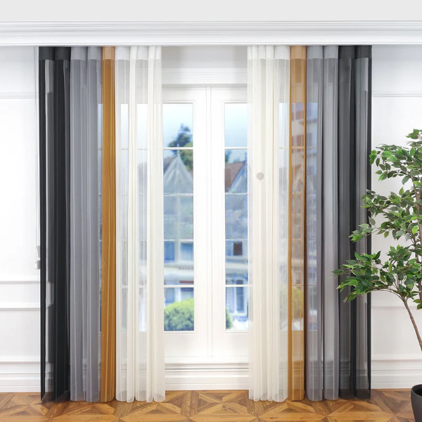 Antrasit, Gümüş Gri ve Hardal Sarısı Renkli Çizgili Dikey Tül Perde DT_43_41_16_02 - Görsel 3