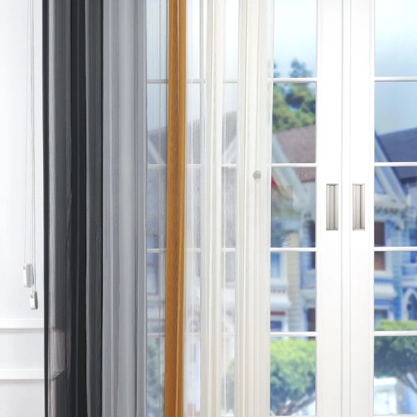 Antrasit, Gümüş Gri ve Hardal Sarısı Renkli Çizgili Dikey Tül Perde DT_43_41_16_02 - Görsel 5