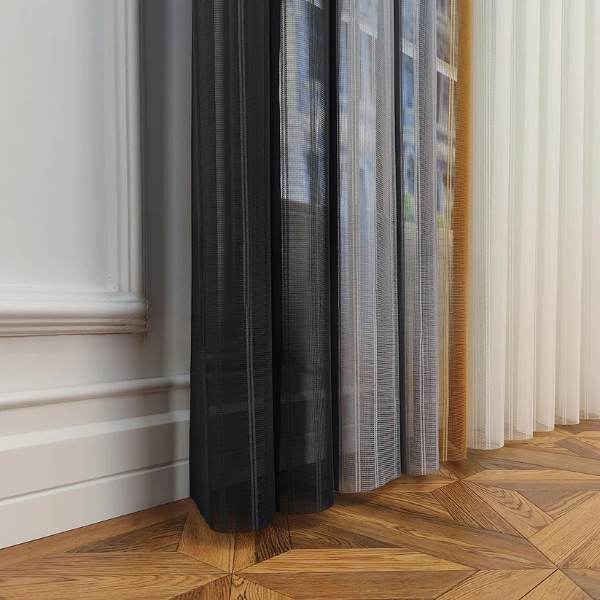 Antrasit, Gümüş Gri ve Hardal Sarısı Renkli Çizgili Dikey Tül Perde DT_43_41_16_02 - Görsel 9