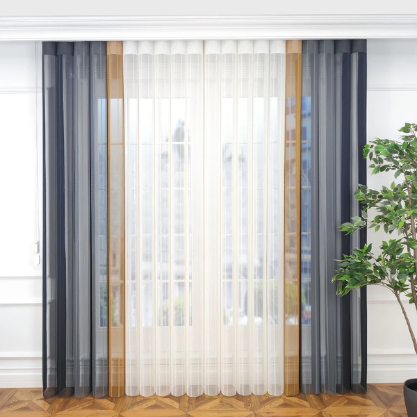 Arduvaz Gri, Gri ve Hardal Sarısı Renkli Çizgili Dikey Tül Perde DT_14_13_16_02 - Görsel 1