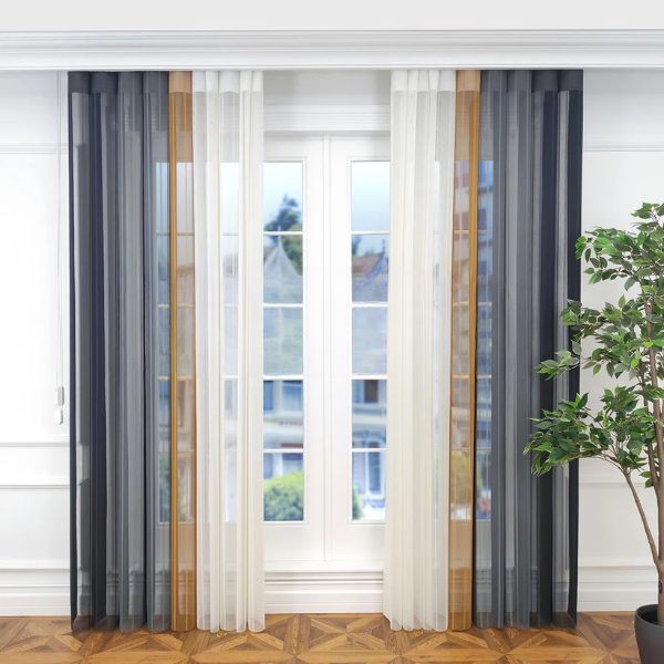 Arduvaz Gri, Gri ve Hardal Sarısı Renkli Çizgili Dikey Tül Perde DT_14_13_16_02 - Görsel 3