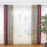 Bordo, Bej ve Hardal Sarısı Renkli Çizgili Dikey Tül Perde DT_35_09_16_02