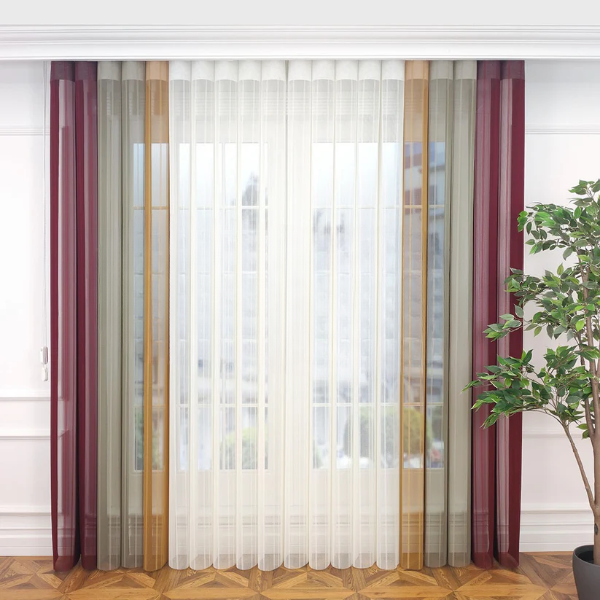 Bordo, Bej ve Hardal Sarısı Renkli Çizgili Dikey Tül Perde DT_35_09_16_02 - Görsel 1