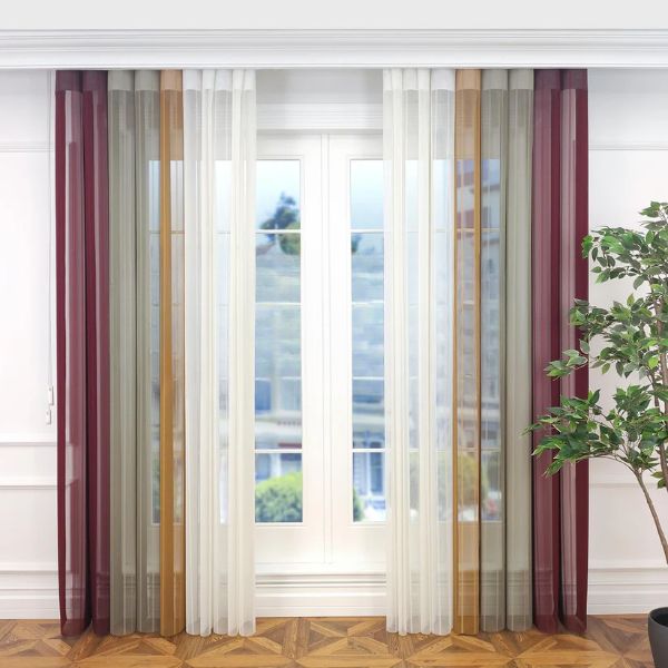 Bordo, Bej ve Hardal Sarısı Renkli Çizgili Dikey Tül Perde DT_35_09_16_02 - Görsel 3