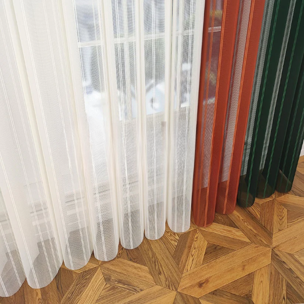 Çimen Yeşili, Oranj ve Ekru Renkli Çizgili Dikey Tül Perde DT_29_17_02 - Görsel 11