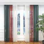 Çimen Yeşili, Oranj ve Ekru Renkli Çizgili Dikey Tül Perde DT_29_17_02 - Görsel 3