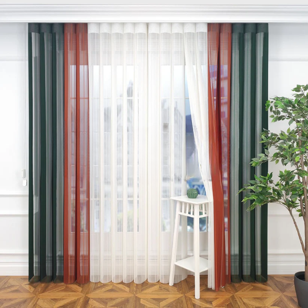 Çimen Yeşili, Oranj ve Ekru Renkli Çizgili Dikey Tül Perde DT_29_17_02 - Görsel 4