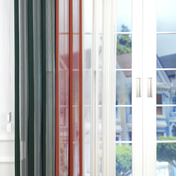 Çimen Yeşili, Oranj ve Ekru Renkli Çizgili Dikey Tül Perde DT_29_17_02 - Görsel 5