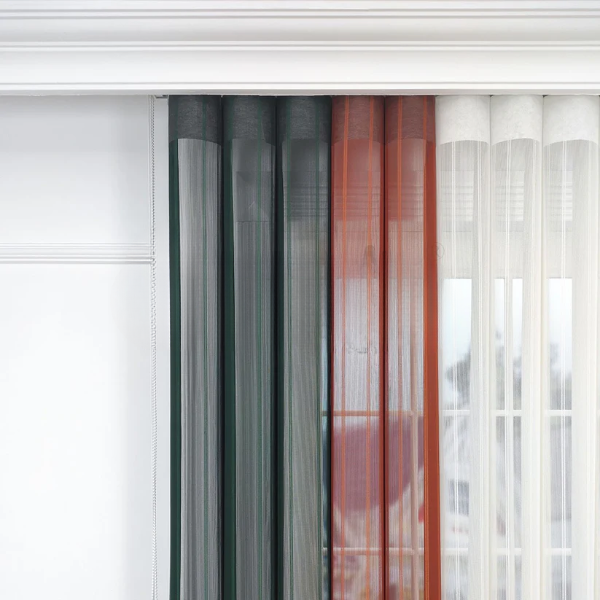 Çimen Yeşili, Oranj ve Ekru Renkli Çizgili Dikey Tül Perde DT_29_17_02 - Görsel 6