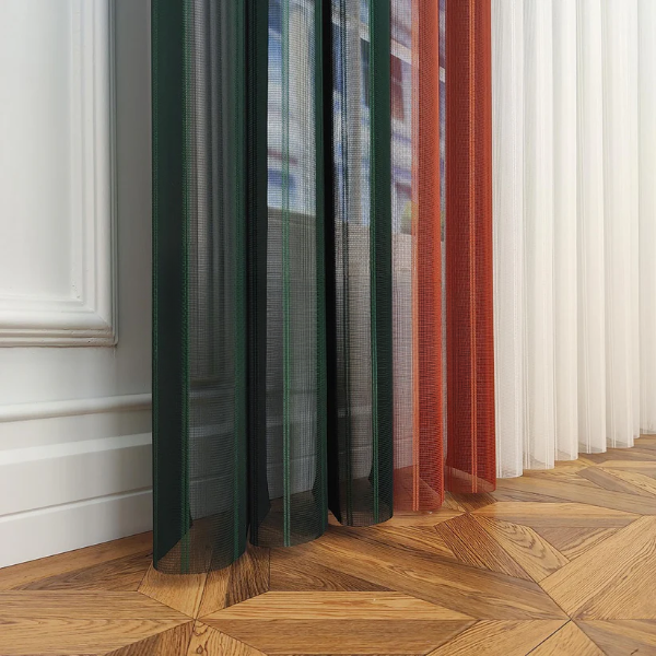 Çimen Yeşili, Oranj ve Ekru Renkli Çizgili Dikey Tül Perde DT_29_17_02 - Görsel 9