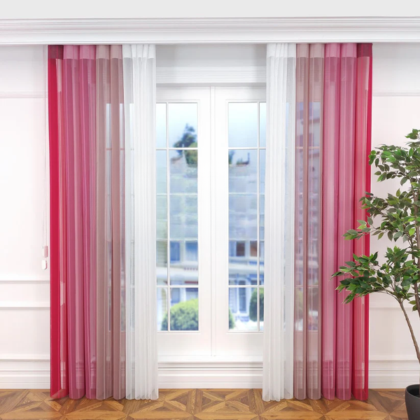 Fuşya, Pembe ve Pudra Pembesi Renkli Çizgili Dikey Tül Perde DT_20_19_18_02 - Görsel 3