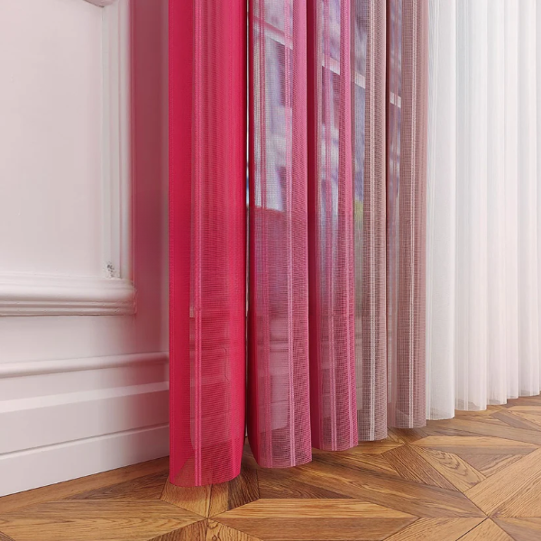 Fuşya, Pembe ve Pudra Pembesi Renkli Çizgili Dikey Tül Perde DT_20_19_18_02 - Görsel 9