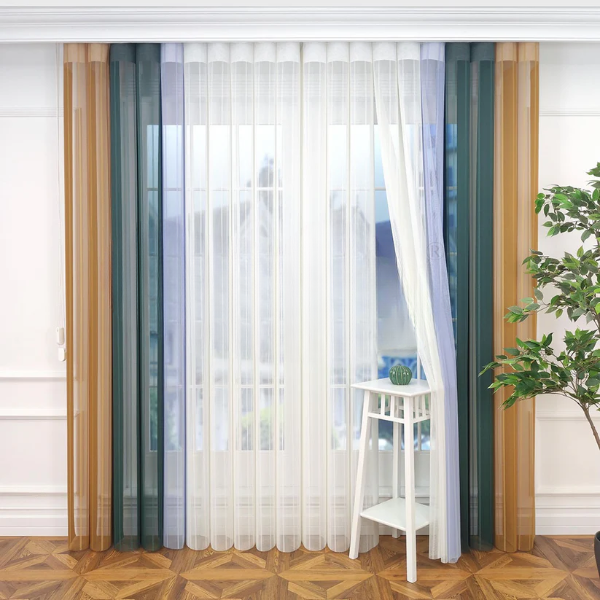 Hardal Sarısı, Kına Yeşili ve Bebe Mavisi Renkli Çizgili Dikey Tül Perde DT_16_27_30_02 - Görsel 4