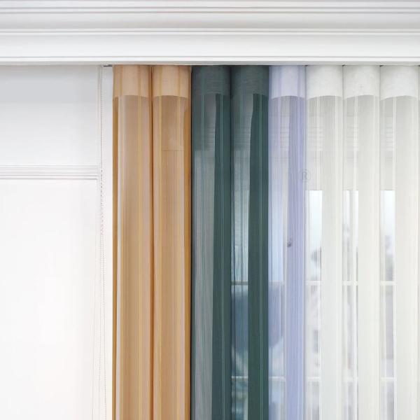 Hardal Sarısı, Kına Yeşili ve Bebe Mavisi Renkli Çizgili Dikey Tül Perde DT_16_27_30_02 - Görsel 6