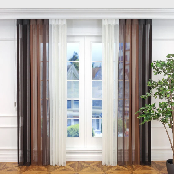 Kahverengi, Tarçın ve Kakao Kahvesi Renkli Çizgili Dikey Tül Perde DT_04_11_10_02 - Görsel 3