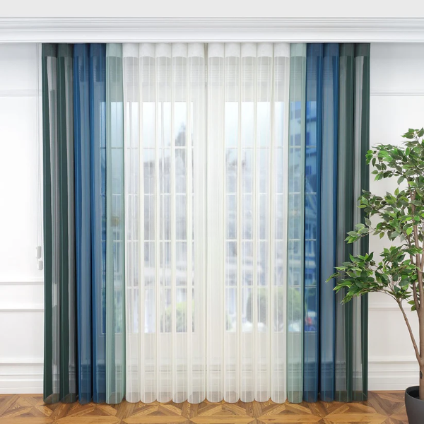 Kına Yeşili, Turkuaz ve Mentol Yeşili Renkli Çizgili Dikey Tül Perde DT_27_32_25_02 - Görsel 1