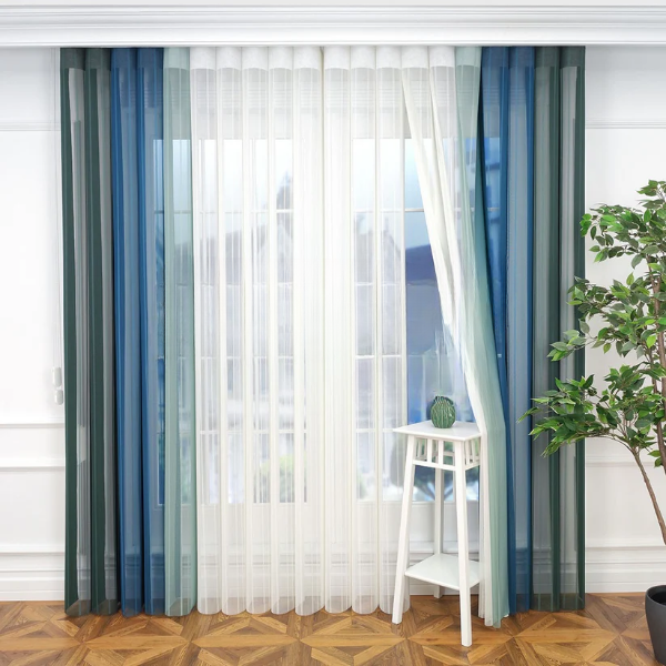 Kına Yeşili, Turkuaz ve Mentol Yeşili Renkli Çizgili Dikey Tül Perde DT_27_32_25_02 - Görsel 4