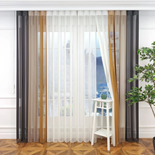 Koyu Gri, Somon ve Hardal Sarısı Renkli Çizgili Dikey Tül Perde DT_42_40_16_02 - Görsel 4