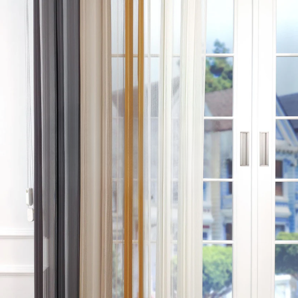 Koyu Gri, Somon ve Hardal Sarısı Renkli Çizgili Dikey Tül Perde DT_42_40_16_02 - Görsel 5