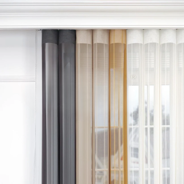 Koyu Gri, Somon ve Hardal Sarısı Renkli Çizgili Dikey Tül Perde DT_42_40_16_02 - Görsel 6