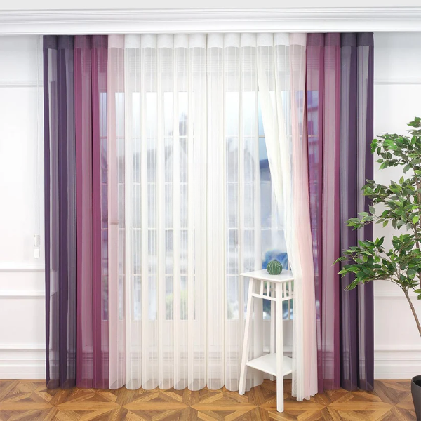 Mor, Gül Kurusu ve Yavru Ağzı Renkli Çizgili Dikey Tül Perde DT_23_21_05_02 - Görsel 4