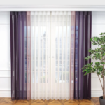 Mürdüm, Mor ve Pudra Pembesi Renkli Çizgili Dikey Tül Perde DT_22_23_18_02