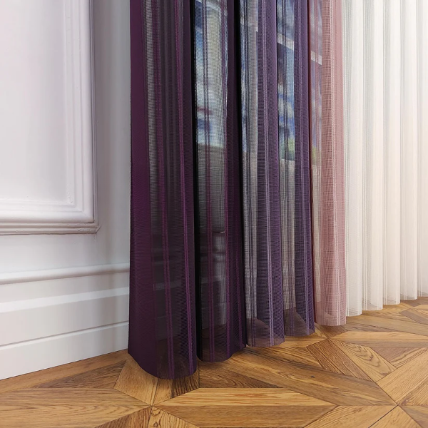 Mürdüm, Mor ve Pudra Pembesi Renkli Çizgili Dikey Tül Perde DT_22_23_18_02 - Görsel 9