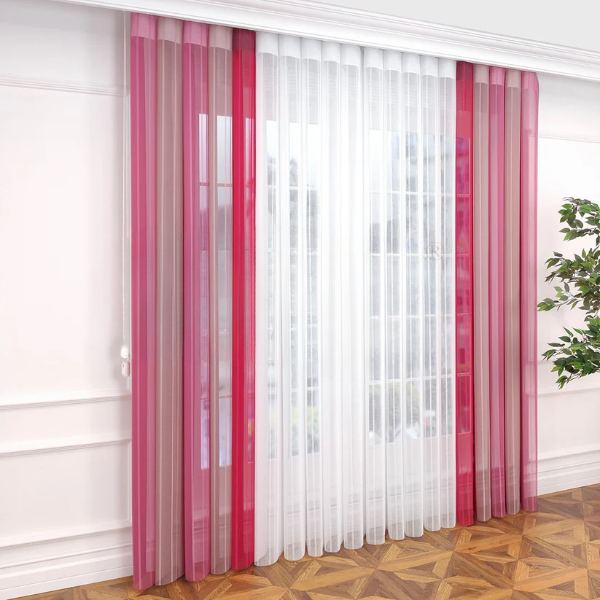 Pembe, Pudra Pembesi ve Fuşya Renklli Çizgili Dikey Tül Perde DT_19_18_20_02 - Görsel 12