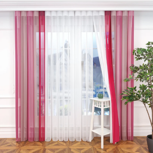 Pembe, Pudra Pembesi ve Fuşya Renklli Çizgili Dikey Tül Perde DT_19_18_20_02 - Görsel 4