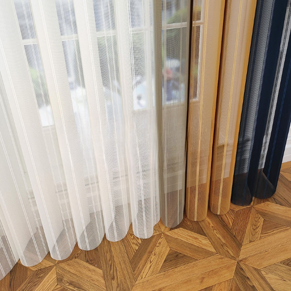 Petrol Mavisi, Hardal Sarısı ve Bej Renkli Çizgili Dikey Tül Perde DT_33_16_09_02 - Görsel 11