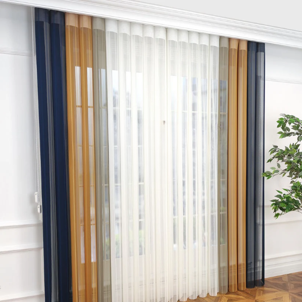 Petrol Mavisi, Hardal Sarısı ve Bej Renkli Çizgili Dikey Tül Perde DT_33_16_09_02 - Görsel 12