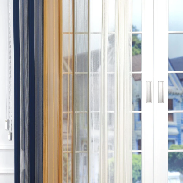 Petrol Mavisi, Hardal Sarısı ve Bej Renkli Çizgili Dikey Tül Perde DT_33_16_09_02 - Görsel 5