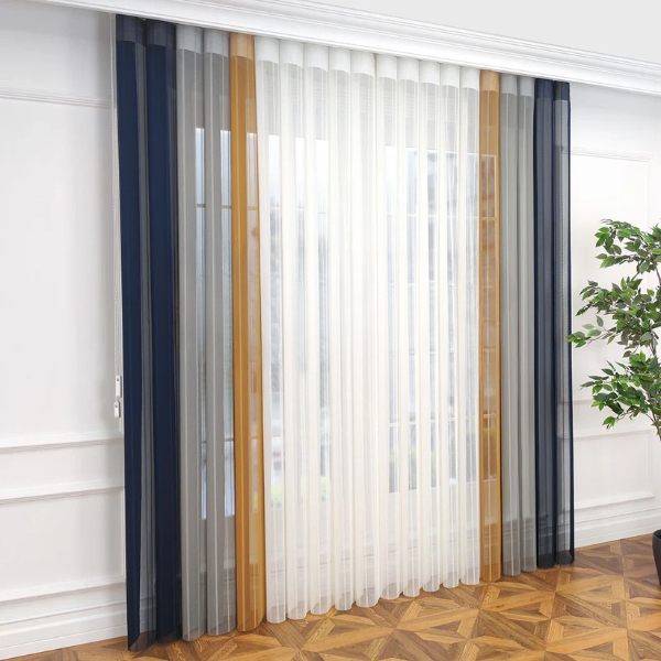 Petrol Mavisi, Açık Gri ve Hardal Sarısı Renkli Çizgili Dikey Tül Perde DT_33_12_16_02 - Görsel 12