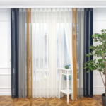 Petrol Mavisi, Açık Gri ve Hardal Sarısı Renkli Çizgili Dikey Tül Perde DT_33_12_16_02 - Görsel 4