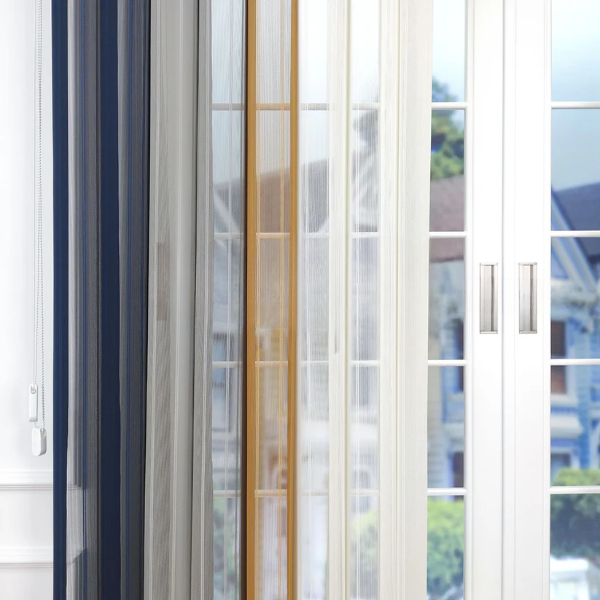 Petrol Mavisi, Açık Gri ve Hardal Sarısı Renkli Çizgili Dikey Tül Perde DT_33_12_16_02 - Görsel 5