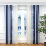 Petrol Mavisi ve Bebe Mavisi Renkli Çizgili Dikey Tül Perde DT_33_30_02 - Görsel 3