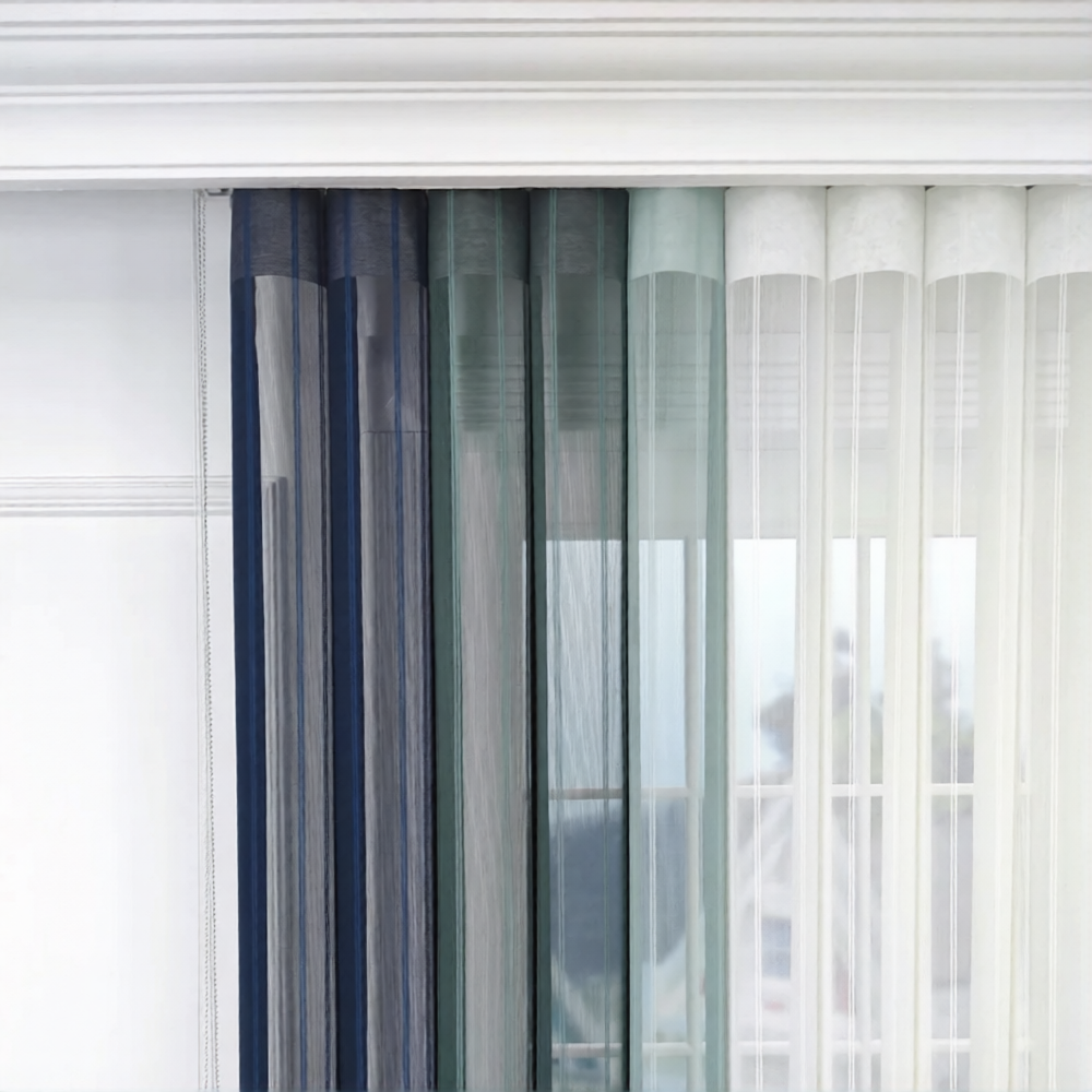 Petrol Mavisi, Kına Yeşili ve Mentol Yeşili Renkli Çizgili Dikey Tül Perde DT_33_27_25_02 - Görsel 6