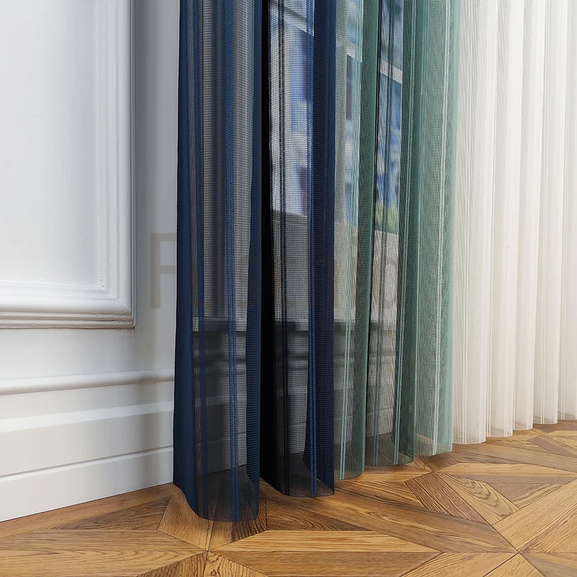 Petrol Mavisi, Kına Yeşili ve Mentol Yeşili Renkli Çizgili Dikey Tül Perde DT_33_27_25_02 - Görsel 9