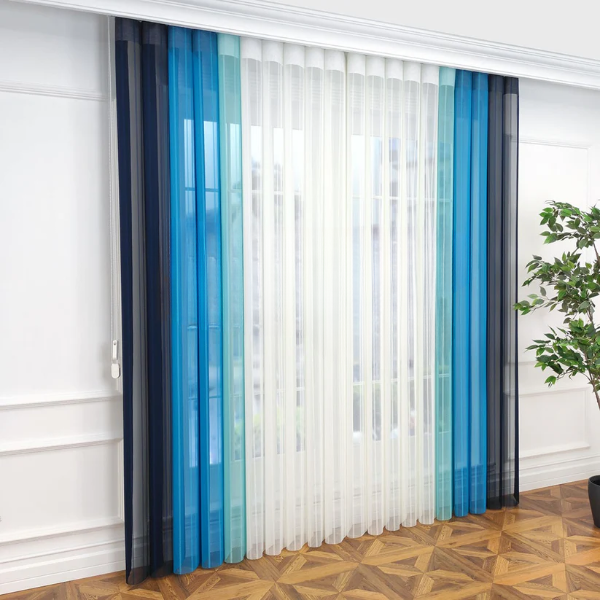 Petrol Mavisi, Mavi ve Mint Yeşili Renkli Çizgili Dikey Tül Perde DT_33_31_26_02 - Görsel 12