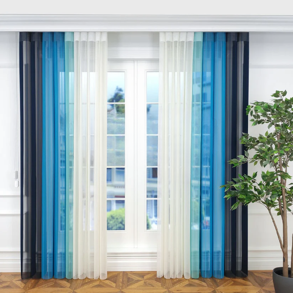 Petrol Mavisi, Mavi ve Mint Yeşili Renkli Çizgili Dikey Tül Perde DT_33_31_26_02 - Görsel 3
