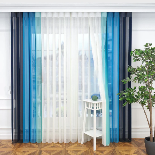 Petrol Mavisi, Mavi ve Mint Yeşili Renkli Çizgili Dikey Tül Perde DT_33_31_26_02 - Görsel 4