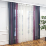 Petrol Mavisi, Mor ve Gül Kurusu Renkli Çizgili Dikey Tül Perde DT_33_23_21_02 - Görsel 12