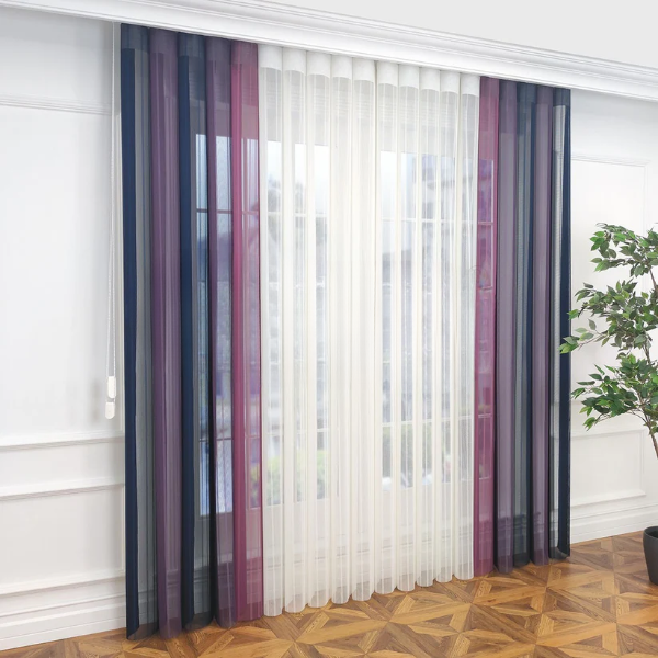 Petrol Mavisi, Mor ve Gül Kurusu Renkli Çizgili Dikey Tül Perde DT_33_23_21_02 - Görsel 12