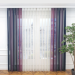 Petrol Mavisi, Mor ve Gül Kurusu Renkli Çizgili Dikey Tül Perde DT_33_23_21_02